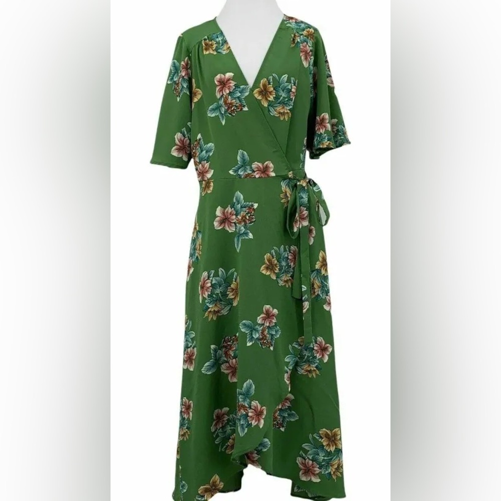 BOBEAU Women’s Orna Wrap Midi  Dress In Tulum Floral Crepe Chiffon Femme Size S